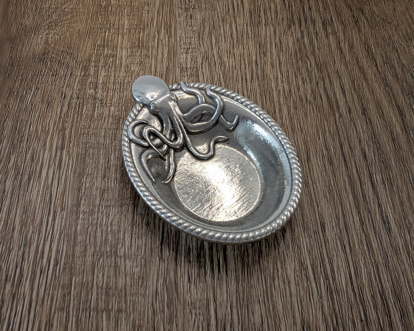 Pewter Octopus Ring Dish, Small Nautical Jewelry Keeper