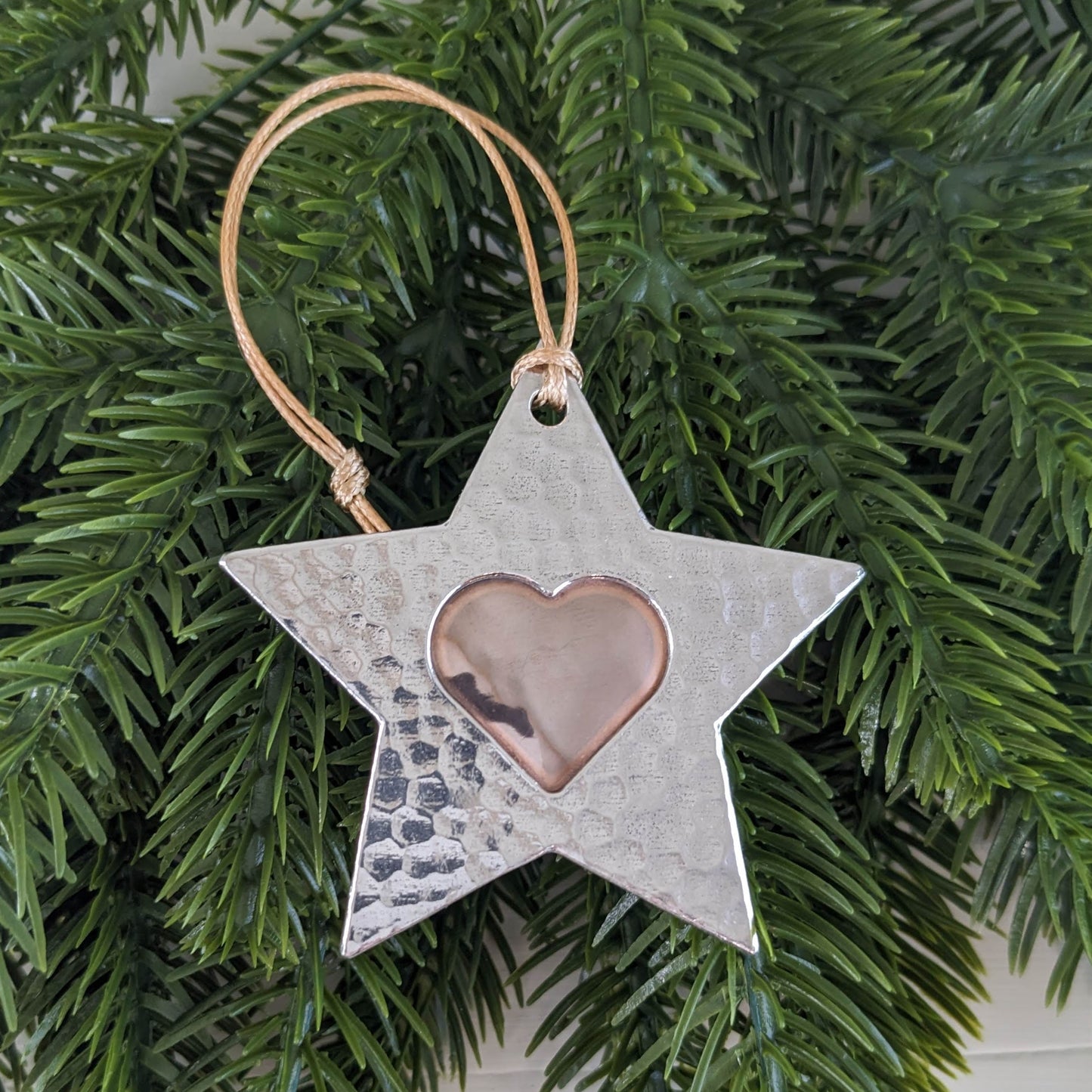 Star Heart Pewter and Copper Christmas Ornament