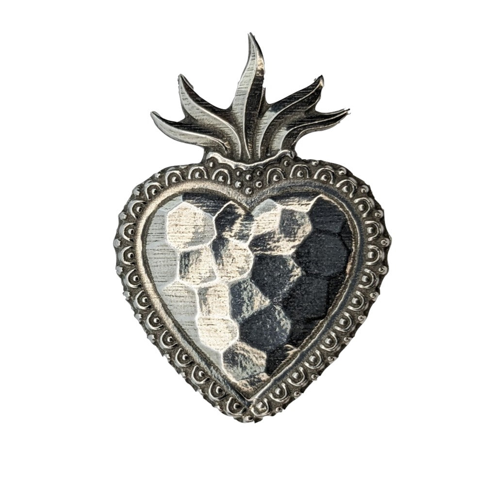 Milagro Heart, pewter magnet, Sacred Heart