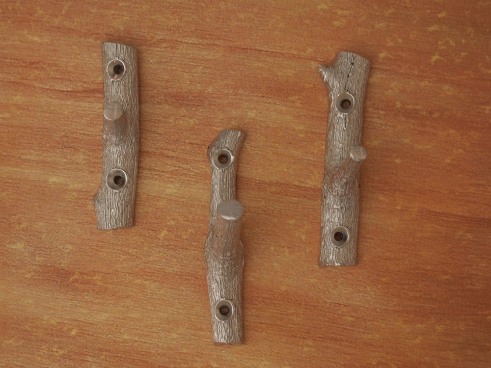 Three Branch Hooks- Pewter Wall/Coat Hooks Molded from a Flowering Cherry Tree