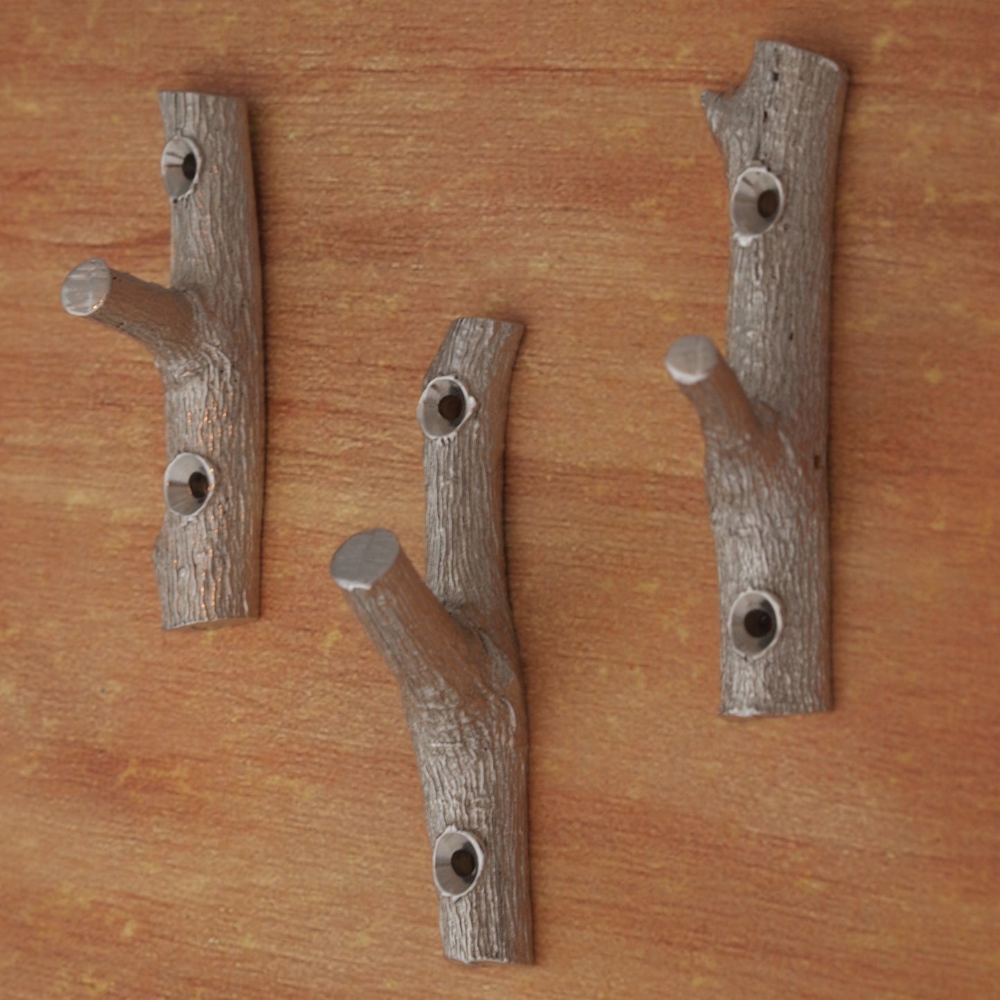 Three Branch Hooks- Pewter Wall/Coat Hooks Molded from a Flowering Cherry Tree