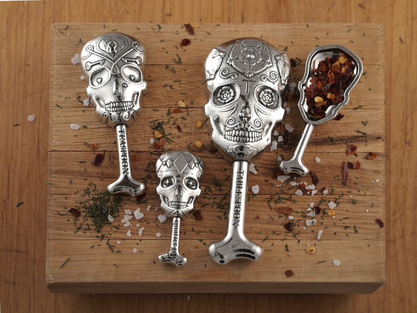 Calavera Measuring Spoons- Set of Pewter Sugar Skulls